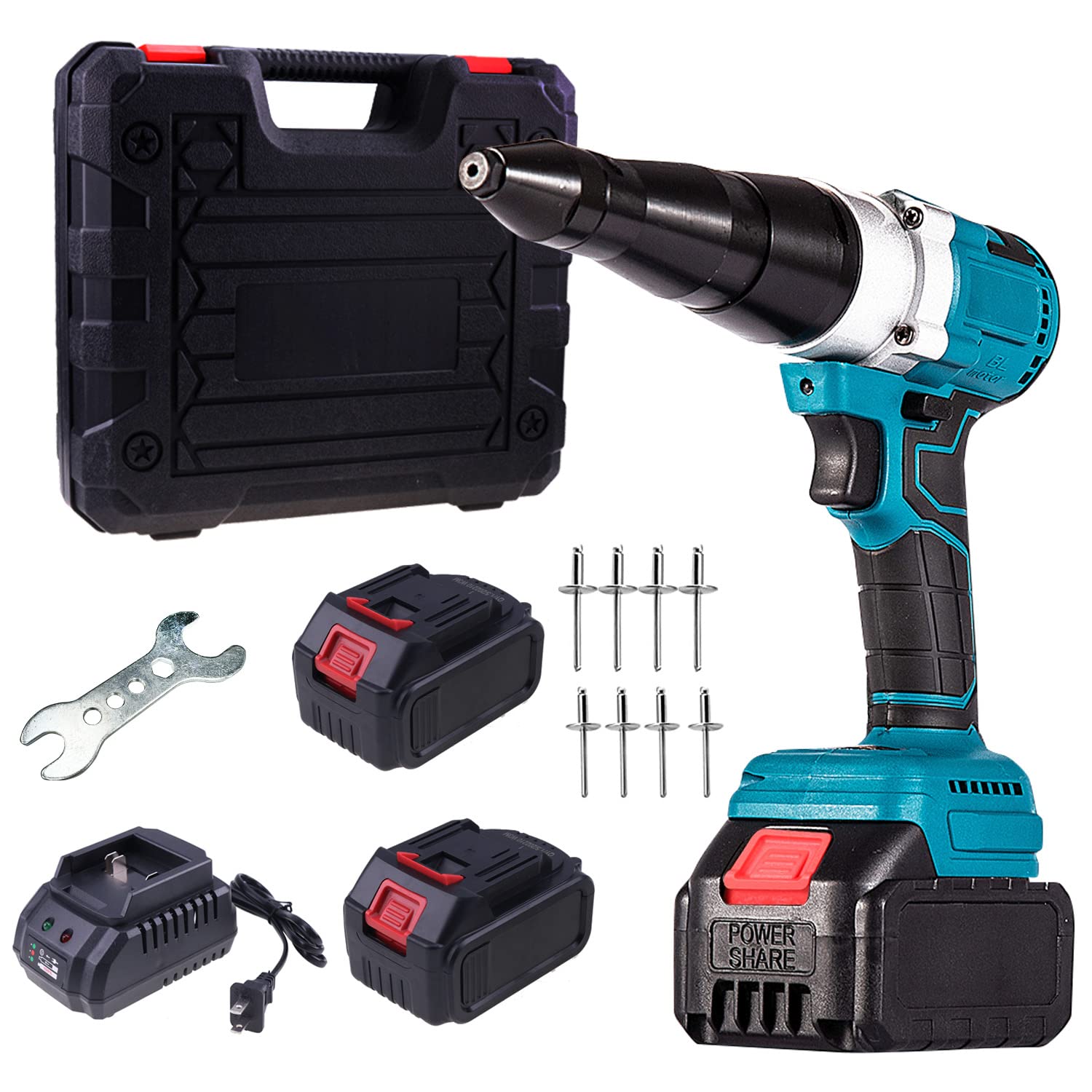 Cordless Rivet Gun Portable 21V Lithium Battery Charging Full-Automatic Core Pulling Rivet Gun Professional Kit With Battery and Charger for 1/8", 5/32", 3/16" Rivets